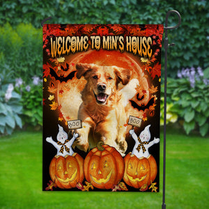 Welcome To Dog's House - Personalized Photo Halloween Dog Garden Flag, Gift For Pet Lovers