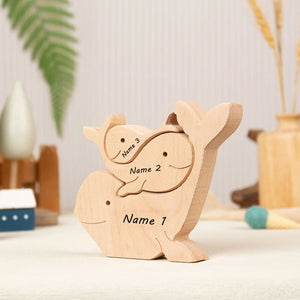 Personalized Dolphin Family Wooden Puzzle - Puzzle Wooden Dolphin Family - Wooden Pet Carvings, Gift For Family