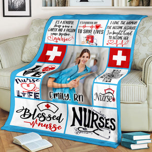 Blessed Nurse, It's A Beautiful Day To Save Lives - Custom Photo And name - Personalized Fleece Blanket