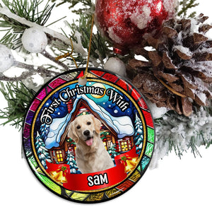 First Christmas With - Custom Photo And Name- Personalized Ceramic Ornament - Gift For Christmas, Family Gift, Gift For Pet Lover