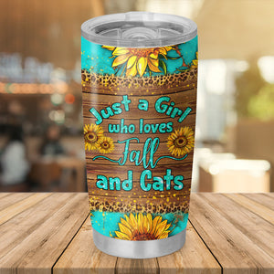 Personalized Just A Girl Who Loves Fall & Cats Tumbler, Best Gift for Cat Lovers