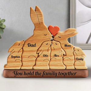 Personalized Rabbit Family Puzzle Wooden Add Base - Wooden Pet Carvings, Gift For Family, Gift For Couple