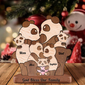 Man, Woman Couple Gift, Dad, Mom And Kids, Personalized Panda Family Puzzle Wooden - Wooden Pet Carvings - Gift For Family