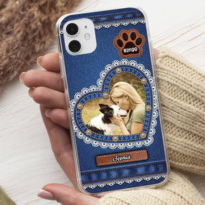 Denim Background Pet Photo - Custom Photo And Name - Personalized Phone Case, Gift For Pet Lover, Gift For Family