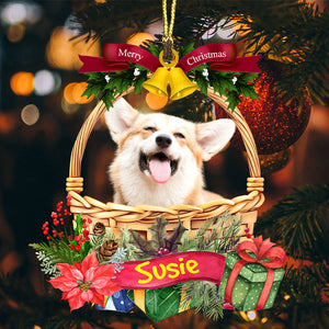 Merry Christmas Cute Pet Photo  - Custom Photo And Name, Personalized Acrylic Ornament - Gift For Pet Lover