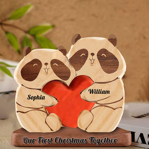 Man, Woman Couple Gift, Personalized Panda Couple Puzzle Wooden - Wooden Pet Carvings - Gift For Family