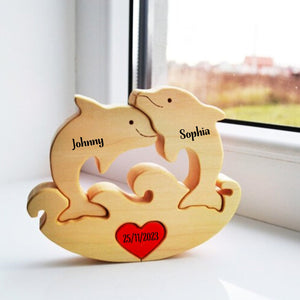 Man, Woman Couple Gift, Personalized Dolphin Puzzle Wooden - Wooden Pet Carvings - Gift For Family