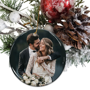 Our First Christmas As Mr & Mrs - Personalized 2 Sides Ceramic Ornament - Gift For Couple, Custom Photo Gift For Christmas