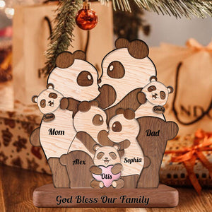 Man, Woman Couple Gift, Dad, Mom And Kids, Personalized Panda Family Puzzle Wooden - Wooden Pet Carvings - Gift For Family