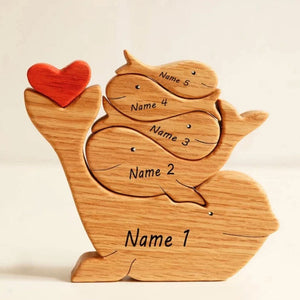 Personalized Dolphin Family Wooden Puzzle - Puzzle Wooden Dolphin Family - Wooden Pet Carvings, Gift For Family