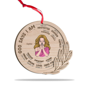 God Says I Am Unique Special Lovely Precious Strong - Personalized Custom Shaped 2-Layered Wooden Ornament - Gift For Woman