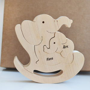 Personalized Wooden Elephant Mom And Kid Family - Puzzle Wooden Family - Wooden Pet Carvings