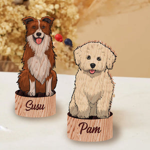 Custom Dog And Name, Personalised Wooden Place Names - Christmas Gift For Pet Lover - Standing Table Decoration