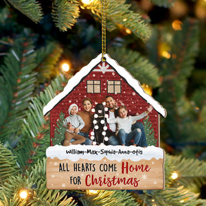 All Hearts Come Home For Christmas, Custom Photo And Name - Personalized Custom Shaped Wooden Ornament - Gift For Family