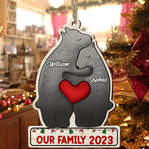 Christmas Bear Family, Custom Name - Personalized Custom Shaped Wooden Ornament - Gift For Family, Christmas Gift