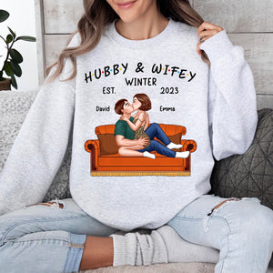 Hubby & Wifey Winter - Custom Appearance And Names - Personalized Sweatshirt - Gift For Him, Gift For Her