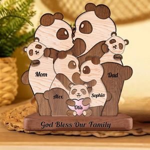 Man, Woman Couple Gift, Dad, Mom And Kids, Personalized Panda Family Puzzle Wooden - Wooden Pet Carvings - Gift For Family