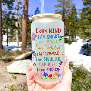 Custom "I Am" Kid Crossed Arms- Custom Appearance And Name - Personalized Glass Bottle, Frosted Bottle, Gift For Family