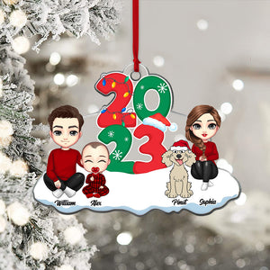 Christmas 2023 Family On Snow - Personalized Acrylic Ornament - Gift For Family, Xmas Gift