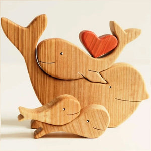 Personalized Dolphin Family Wooden Puzzle - Puzzle Wooden Dolphin Family - Wooden Pet Carvings, Gift For Family