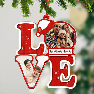 L.O.V.E For Christmas, Custom Photo And Family Name - Personalized Custom Shaped Wooden Ornament - Gift For Family