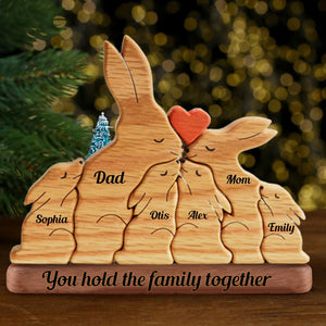 Personalized Rabbit Family Puzzle Wooden Add Base - Wooden Pet Carvings, Gift For Family, Gift For Couple