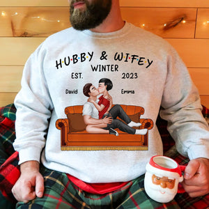 Hubby & Wifey Winter - Custom Appearance And Names - Personalized Sweatshirt - Gift For Him, Gift For Her