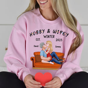 Hubby & Wifey Winter - Custom Appearance And Names - Personalized Sweatshirt - Gift For Him, Gift For Her