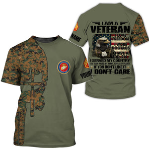 I Am Veteran - I love Freedom - I Wore Dogtags - I Have A DD-214 - Customized U.S. Veteran Marine Corps T-Shirt, Gift For Veterans