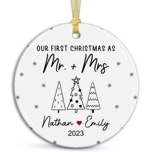 Our First Christmas As Mr & Mrs - Personalized Ceramic Ornament - Gift For Christmas, Family Gift