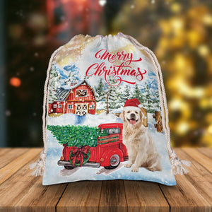 Merry Christmas Pet With Red Car - Custom Photo, Personalized String Bag, Gift For Pet Lover, Christmas Gift