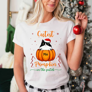 Cutest Pumpkin In The Patch - Custom Pet And Name - Personalized T-Shirt - Gift For Pet Lover, Christmas Gift