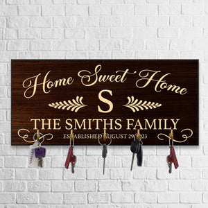 Home Sweet Home - Custom Name - Personalized Key Hanger, Key Holder -Gift For Family