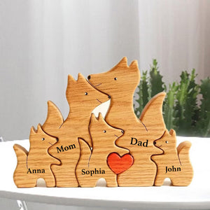 Personalized Fox Family Wooden Puzzle - Puzzle Wooden - Wooden Pet Carvings - Gift For Family