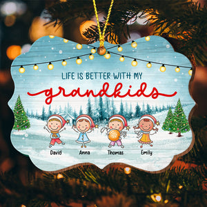 Life Is Better With My Grandkids - Custom Name - Personalized Custom Shaped Wooden Ornament, Memorial Gift, Gift For Family