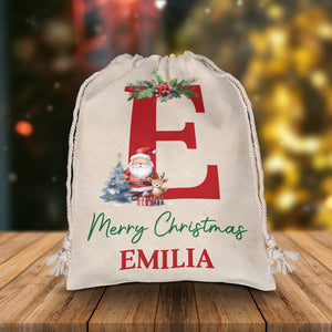 Merry Christmas Letter - Custom Name, Personalized String Bag, Christmas Gift, Family Gift