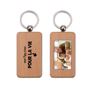 Custom Photo And Your Own Texts - Personalized 2 Sides Wooden Keychain - Gift For Family
