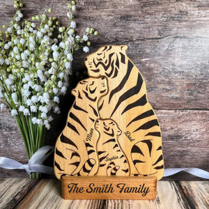 Man, Woman Couple Gift, Dad, Mom And Kids, Personalized Tiger Puzzle Wooden - Wooden Pet Carvings - Gift For Family