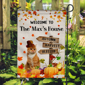 Welcome To Pet's House - Autumn, Harvest, Blessed - Personalized Pet Photo & Name Flag - Gift For Pet Lovers