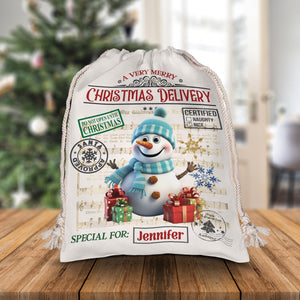 A Very Merry Christmas Delivery - Custom Name, Personalized String Bag, Christmas Gift