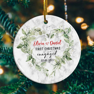 First Christmas Engaged  - Personalized Christmas Ceramic Ornament - Gift For Couple, Family