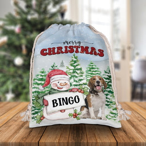 Merry Christmas Pet And Snowman - Personalized String Bag, Christmas Gift, Gift For Pet Lover