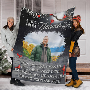 A Hug From Heaven - Custom Photo - Personalized Fleece Blanket, Gift For Family, Memorial Gift