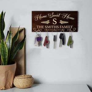 Home Sweet Home - Custom Name - Personalized Key Hanger, Key Holder -Gift For Family