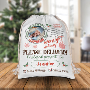 Overnight Deliver Special Gift - Custom Photo And Name, Personalized String Bag, Gift For Family, Christmas Gift