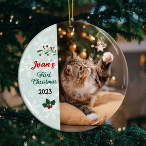 Merry First Christmas - Personalized Photo And Name Ceramic Ornament - Gift For Christmas, Gift For Pet Lover, Gift For Family