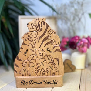 Man, Woman Couple Gift, Dad, Mom And Kids, Personalized Tiger Puzzle Wooden - Wooden Pet Carvings - Gift For Family