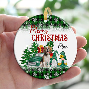 Merry Christmas Pet, Xmas Tree And Car - Personalized Photo And Name Ceramic Ornament - Gift For Christmas, Gift For Pet Lover