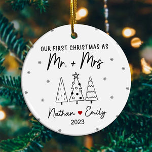 Our First Christmas As Mr & Mrs - Personalized Ceramic Ornament - Gift For Christmas, Family Gift