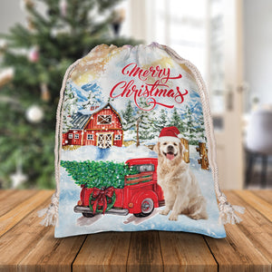 Merry Christmas Pet With Red Car - Custom Photo, Personalized String Bag, Gift For Pet Lover, Christmas Gift